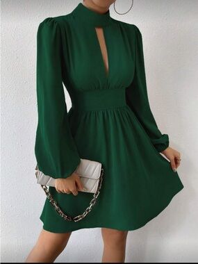 SHEIN Emerald Green Long-Sleeve Mini Dress
